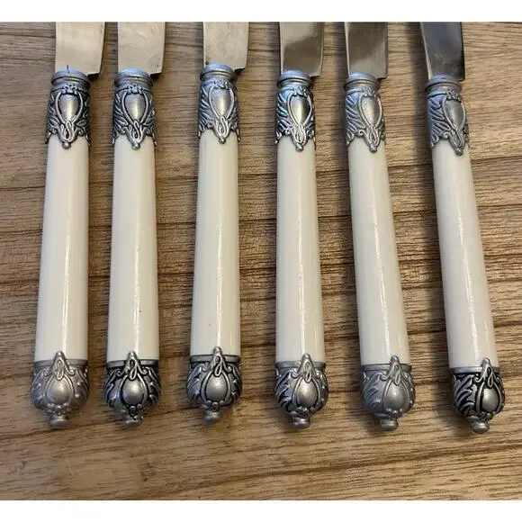 Vtg Set of 6 Home Essentials RENAISSANCE BONE Dinner Knives 9” Serrated - Picture 2 of 7